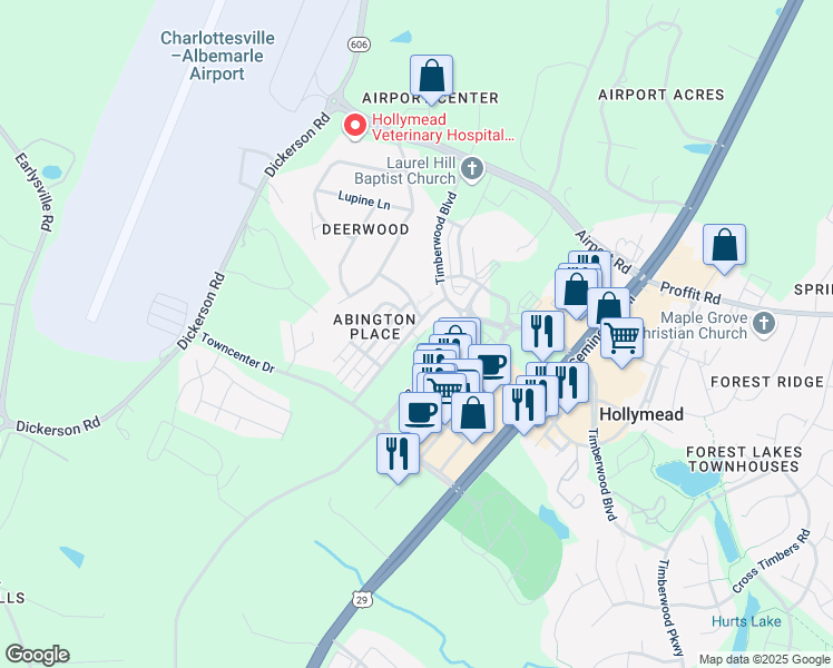 map of restaurants, bars, coffee shops, grocery stores, and more near in Albemarle County