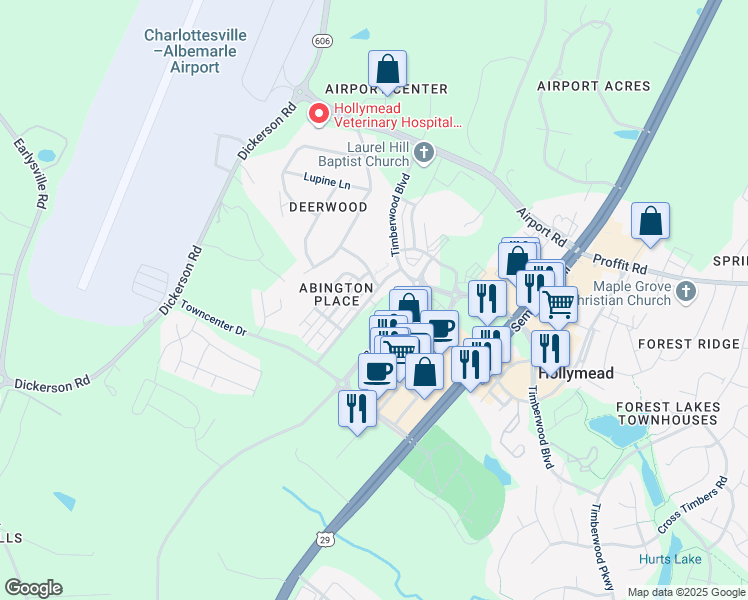 map of restaurants, bars, coffee shops, grocery stores, and more near in Albemarle County