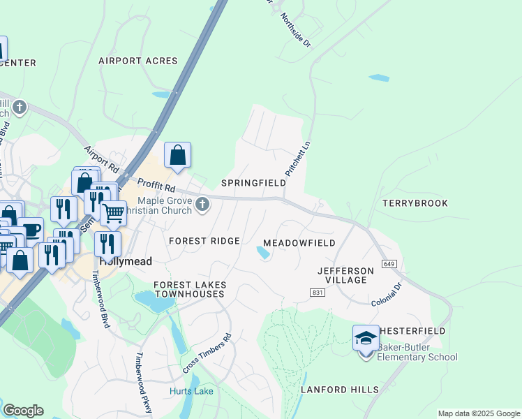 map of restaurants, bars, coffee shops, grocery stores, and more near 2194 Timber Meadows in Charlottesville