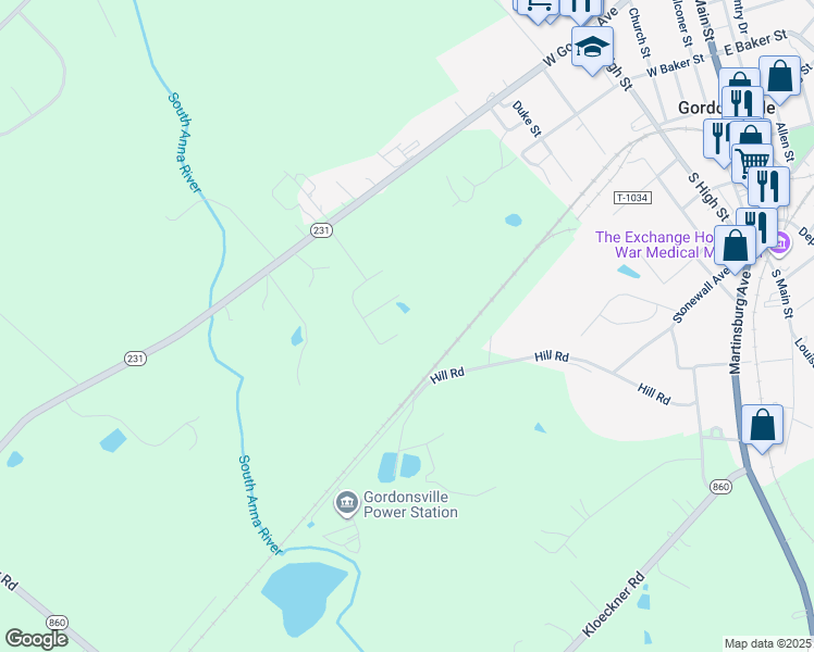 map of restaurants, bars, coffee shops, grocery stores, and more near 10109 Pond Court in Gordonsville