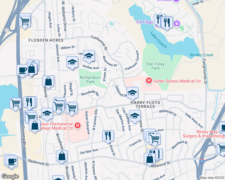 map of restaurants, bars, coffee shops, grocery stores, and more near 150 Douglas Court in Vallejo