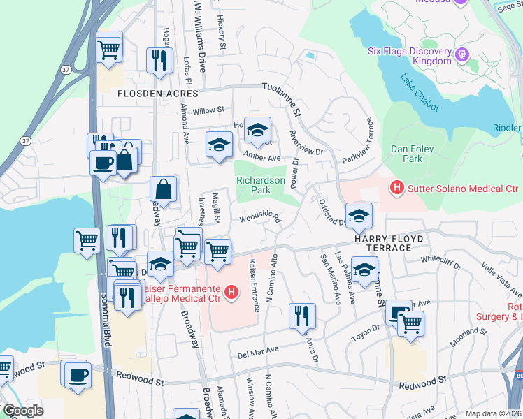 map of restaurants, bars, coffee shops, grocery stores, and more near 1101 North Camino Alto in Vallejo