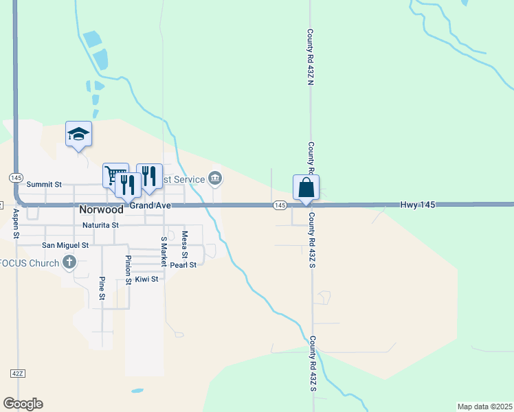 map of restaurants, bars, coffee shops, grocery stores, and more near 39595 State 145 in Norwood
