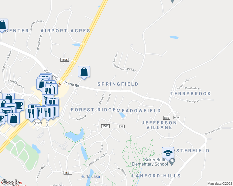 map of restaurants, bars, coffee shops, grocery stores, and more near 3260 Timberwood Parkway in Charlottesville