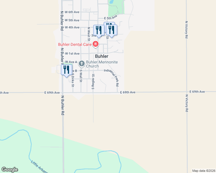 map of restaurants, bars, coffee shops, grocery stores, and more near in Buhler