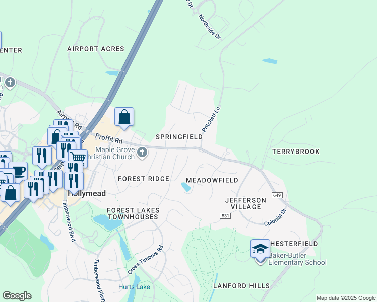 map of restaurants, bars, coffee shops, grocery stores, and more near 2199 Timber Meadows in Charlottesville