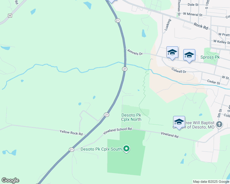 map of restaurants, bars, coffee shops, grocery stores, and more near 13239 Missouri 21 in De Soto