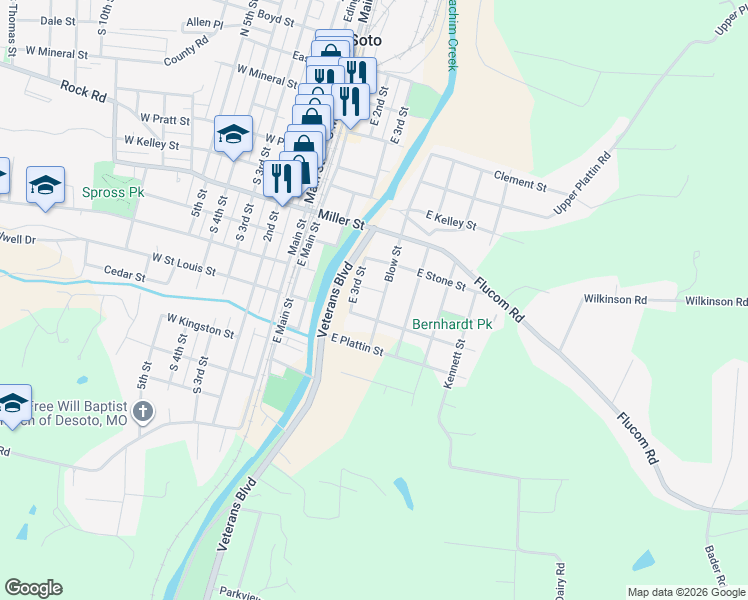 map of restaurants, bars, coffee shops, grocery stores, and more near 717 Blow Street in De Soto