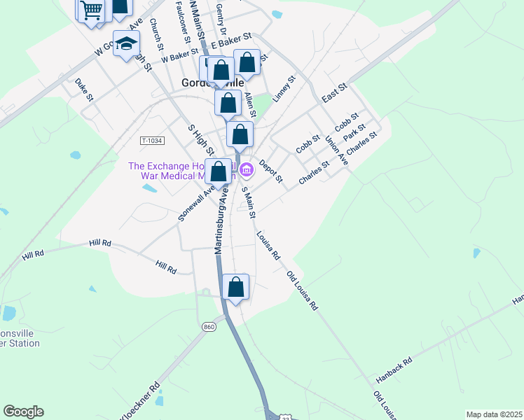 map of restaurants, bars, coffee shops, grocery stores, and more near 113 Charles Street in Gordonsville