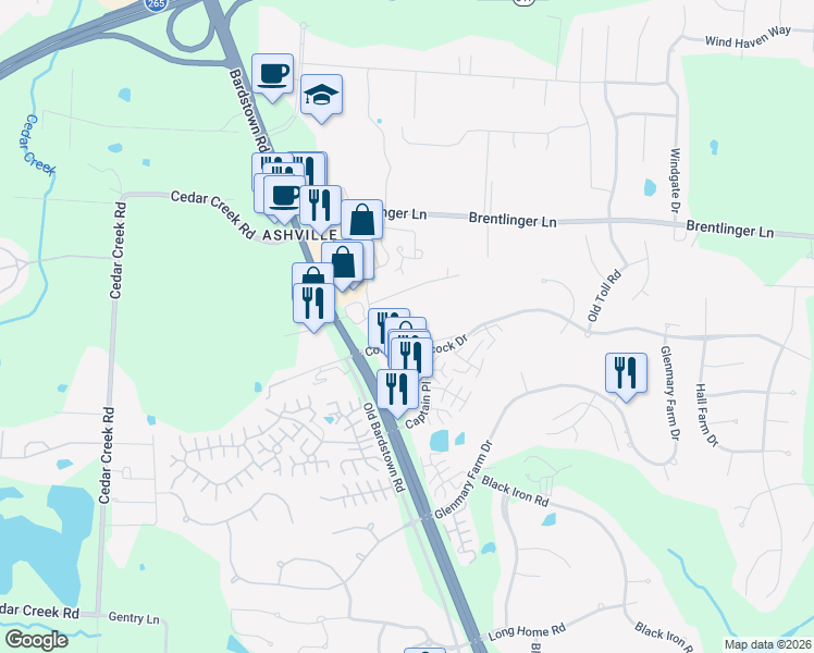 map of restaurants, bars, coffee shops, grocery stores, and more near in Louisville