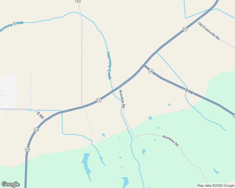 map of restaurants, bars, coffee shops, grocery stores, and more near 1268-1756 Romain Road in New Harmony