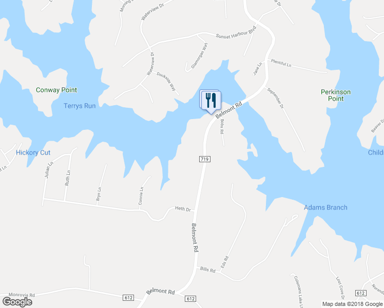 map of restaurants, bars, coffee shops, grocery stores, and more near 6300 Belmont Road in Mineral