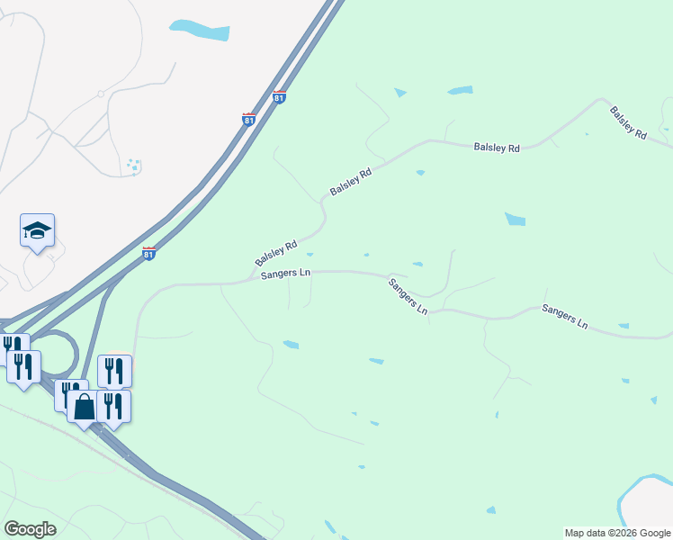 map of restaurants, bars, coffee shops, grocery stores, and more near 344 Sangers Lane in Staunton