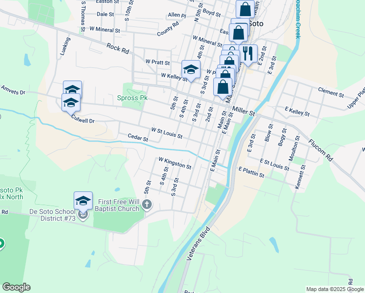map of restaurants, bars, coffee shops, grocery stores, and more near 914 South 3rd Street in De Soto