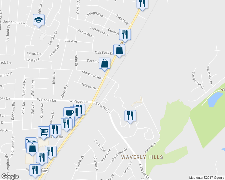 map of restaurants, bars, coffee shops, grocery stores, and more near 8509 Standing Oak Drive in Louisville
