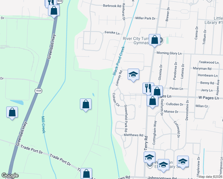 map of restaurants, bars, coffee shops, grocery stores, and more near 6930 Colrain Circle in Louisville
