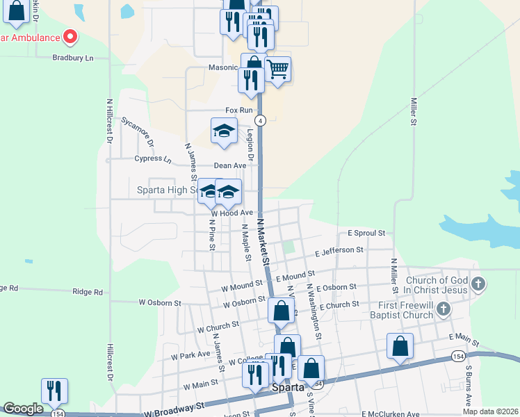 map of restaurants, bars, coffee shops, grocery stores, and more near in Sparta