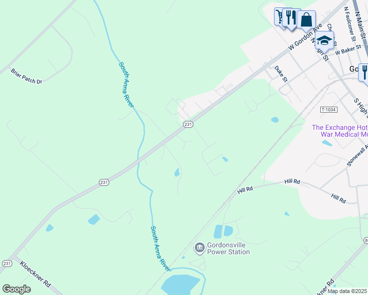 map of restaurants, bars, coffee shops, grocery stores, and more near 20077 Tabernacle Road in Gordonsville