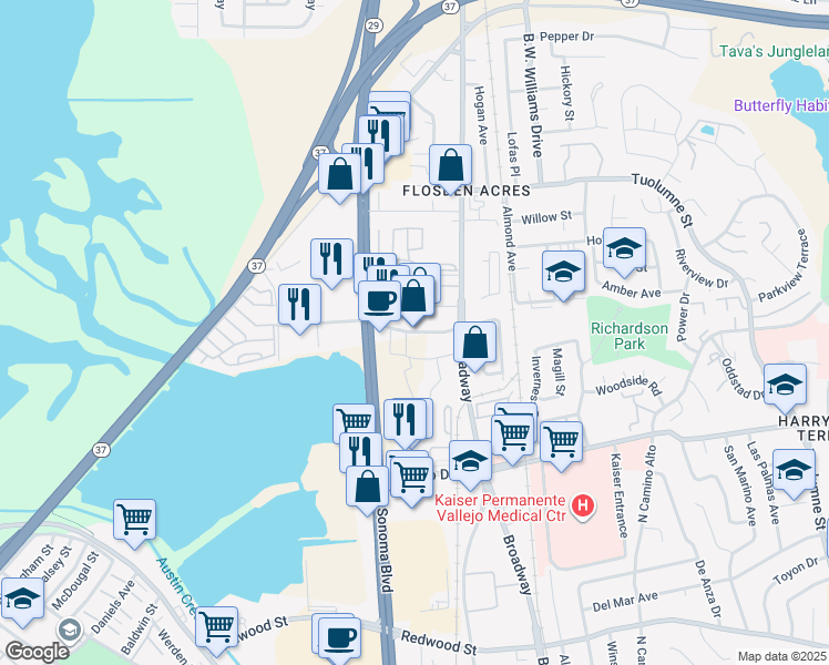 map of restaurants, bars, coffee shops, grocery stores, and more near 4300 Sonoma Boulevard in Vallejo