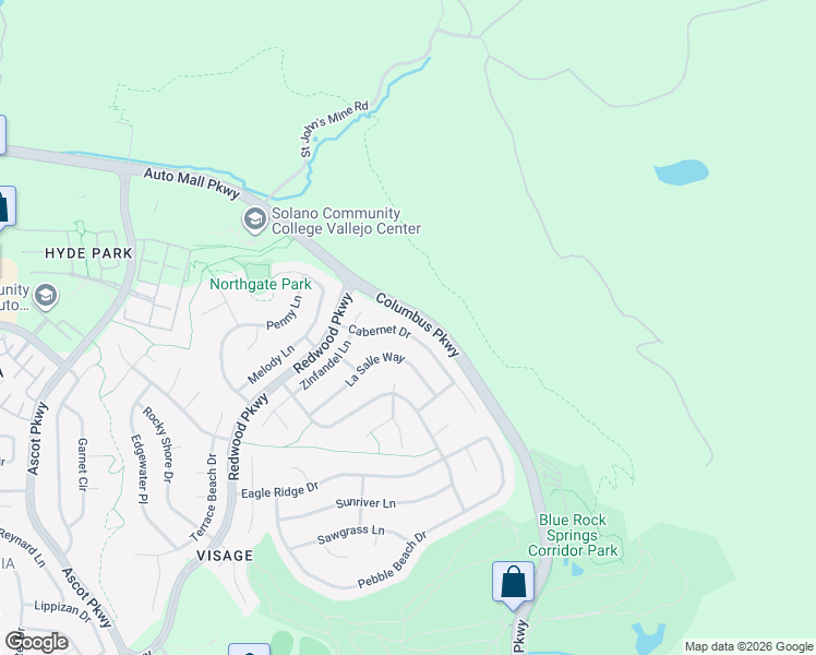 map of restaurants, bars, coffee shops, grocery stores, and more near 5436 La Salle Way in Vallejo
