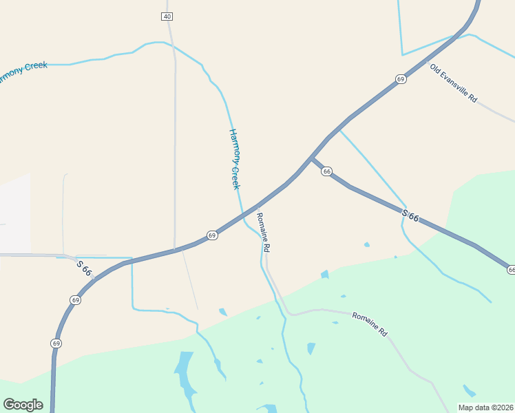 map of restaurants, bars, coffee shops, grocery stores, and more near 1268 Romaine Road in New Harmony