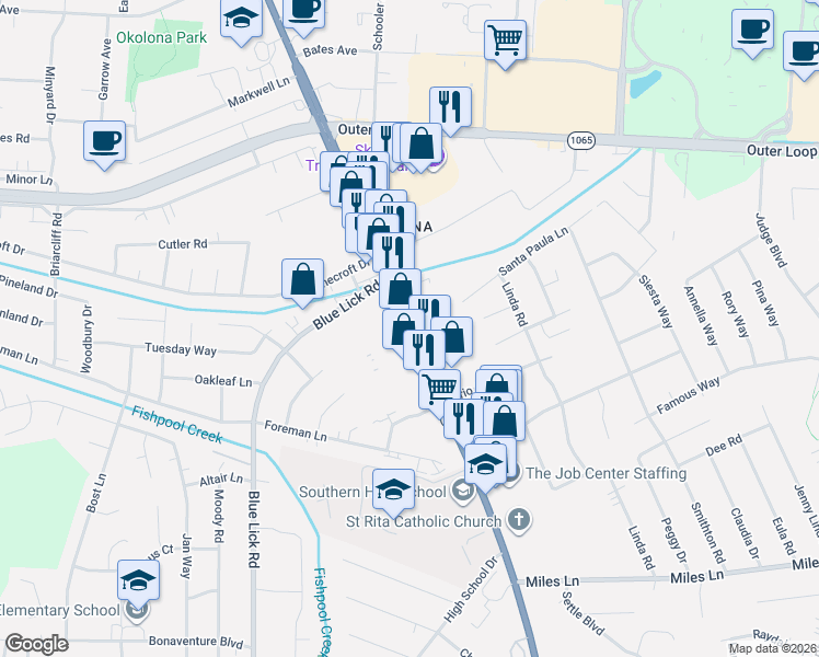 map of restaurants, bars, coffee shops, grocery stores, and more near 8406 Preston Highway in Louisville