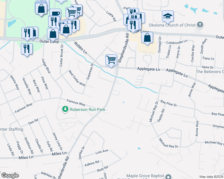 map of restaurants, bars, coffee shops, grocery stores, and more near 8064 Shepherdsville Road in Louisville