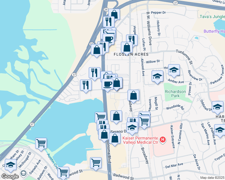map of restaurants, bars, coffee shops, grocery stores, and more near 4310 Sonoma Boulevard in Vallejo