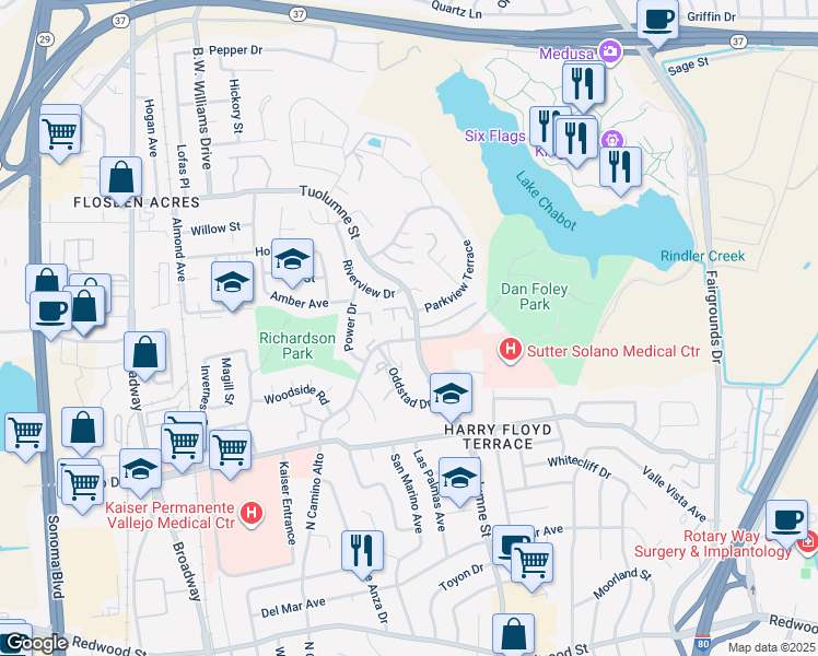 map of restaurants, bars, coffee shops, grocery stores, and more near 1333 North Camino Alto in Vallejo