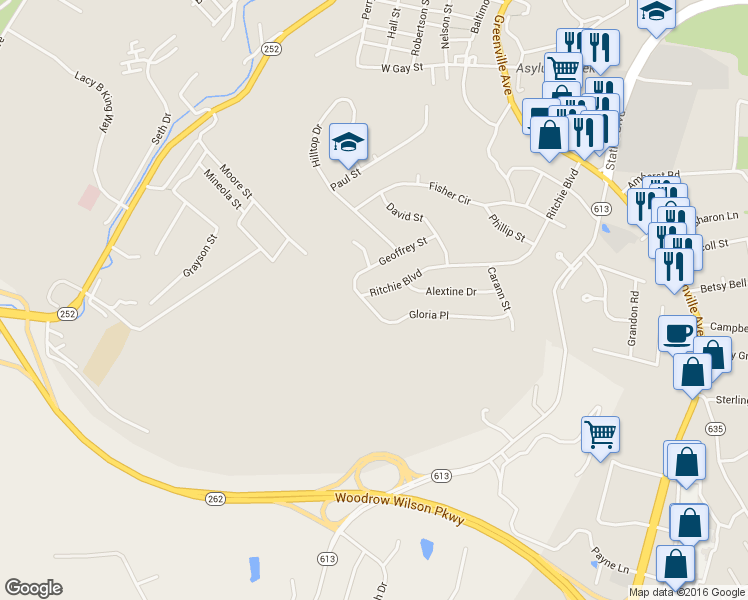 map of restaurants, bars, coffee shops, grocery stores, and more near 662 Gloria Pl in Staunton