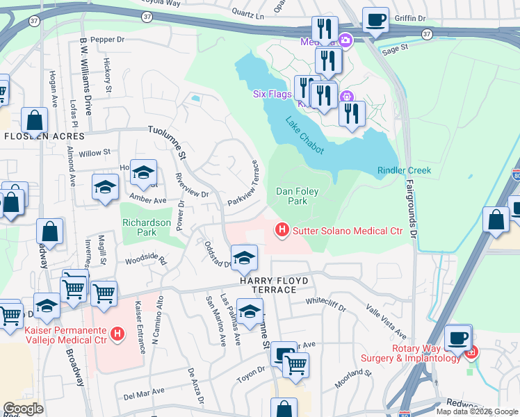 map of restaurants, bars, coffee shops, grocery stores, and more near 1457 North Camino Alto in Vallejo