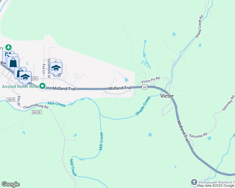 map of restaurants, bars, coffee shops, grocery stores, and more near Old US Highway 60 in Ansted