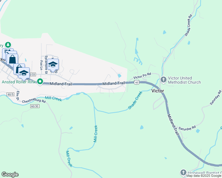 map of restaurants, bars, coffee shops, grocery stores, and more near Old US Highway 60 in Ansted