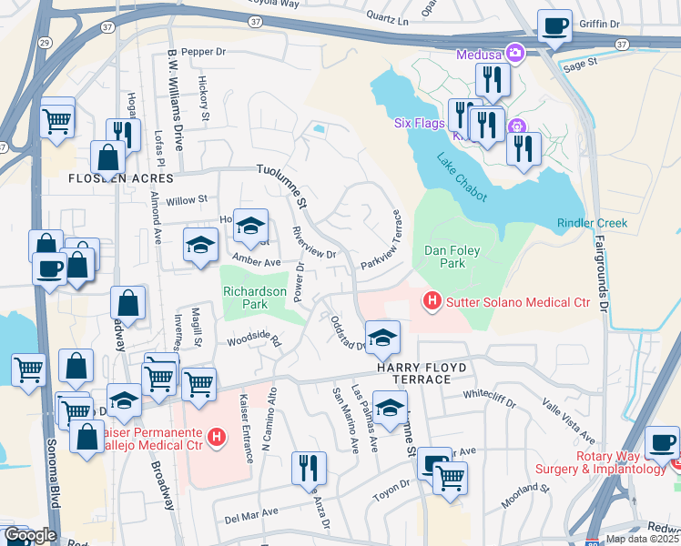 map of restaurants, bars, coffee shops, grocery stores, and more near 1333 North Camino Alto in Vallejo