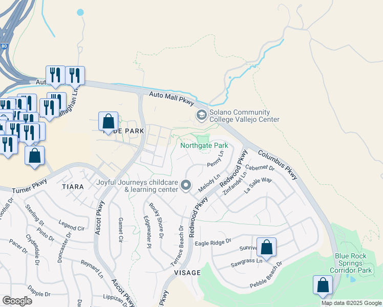 map of restaurants, bars, coffee shops, grocery stores, and more near 4620 April Court in Vallejo