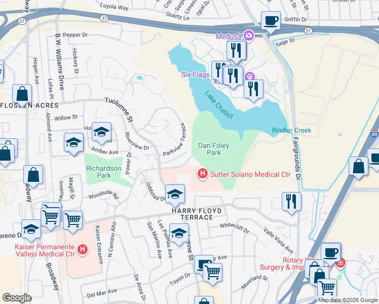 map of restaurants, bars, coffee shops, grocery stores, and more near 1460 North Camino Alto in Vallejo