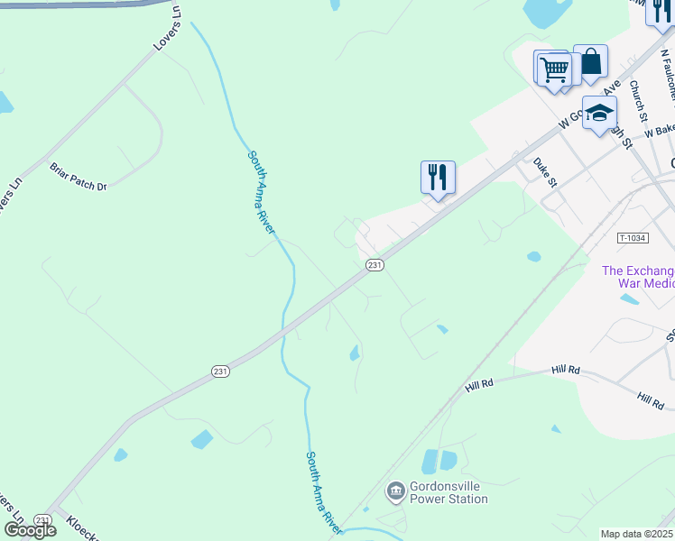 map of restaurants, bars, coffee shops, grocery stores, and more near 10109 Gordon Avenue in Gordonsville