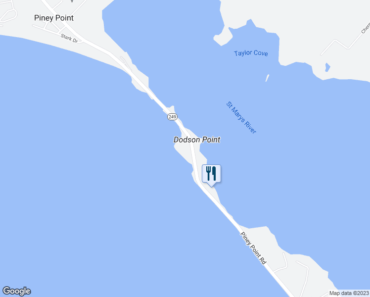 map of restaurants, bars, coffee shops, grocery stores, and more near 16983 Piney Point Road in Piney Point