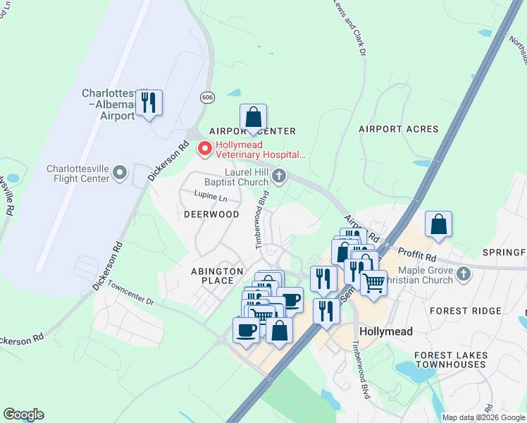 map of restaurants, bars, coffee shops, grocery stores, and more near 1350 Timberwood Blvd in Albemarle
