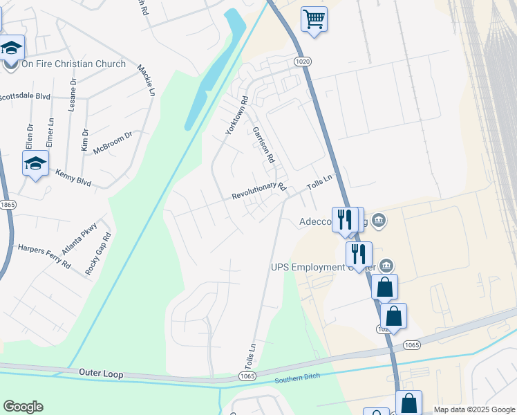 map of restaurants, bars, coffee shops, grocery stores, and more near 505 Eagle Pointe Drive in Louisville