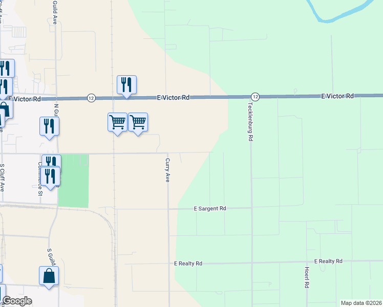 map of restaurants, bars, coffee shops, grocery stores, and more near 6515-6899 East Pine Street in Lodi
