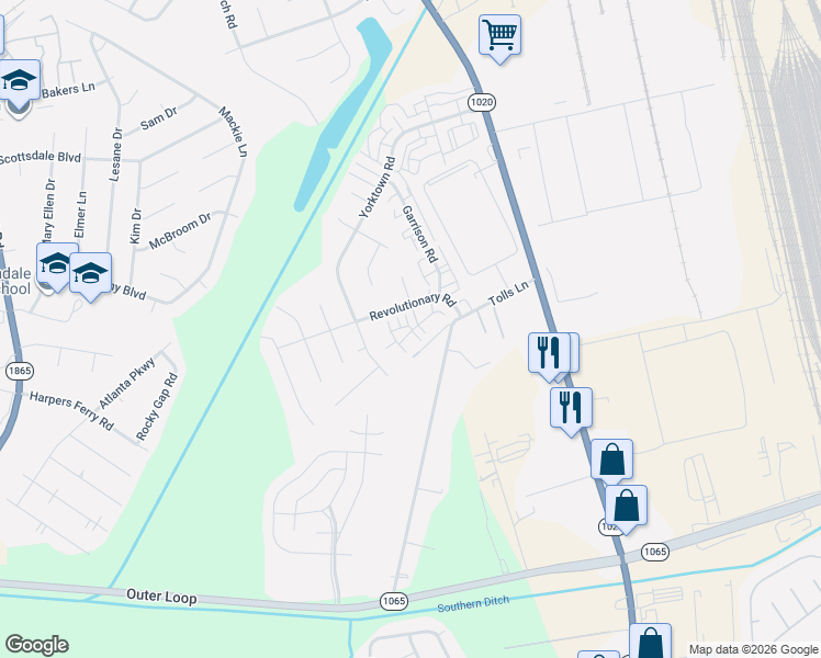 map of restaurants, bars, coffee shops, grocery stores, and more near 505 Eagle Pointe Drive in Louisville