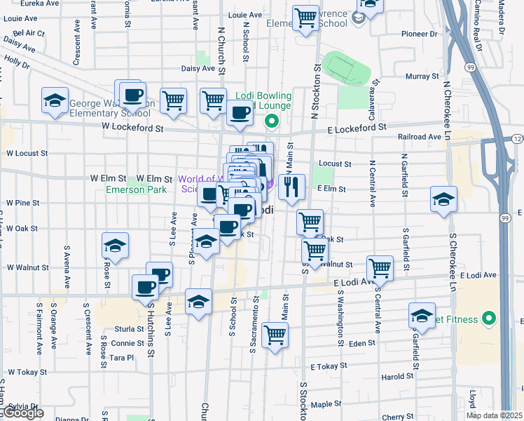 1 Pine Street Lodi Ca Walk Score Map Of Restaurants Bars Coffee S Grocery Ore Near 1