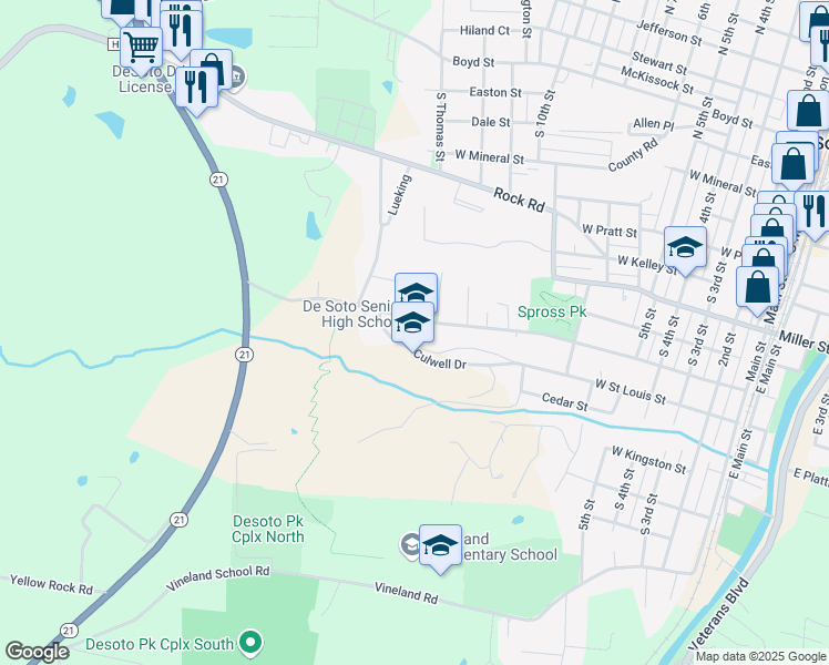 map of restaurants, bars, coffee shops, grocery stores, and more near 815 Amvets Drive in De Soto