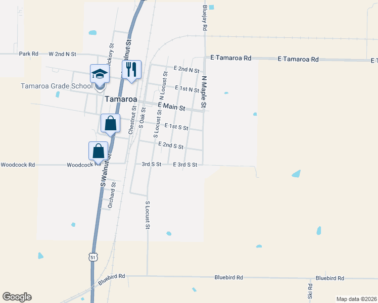 map of restaurants, bars, coffee shops, grocery stores, and more near 202 South Elm Street in Tamaroa