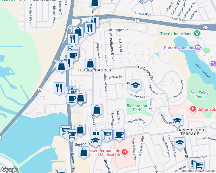 map of restaurants, bars, coffee shops, grocery stores, and more near 207 Holly St in Vallejo