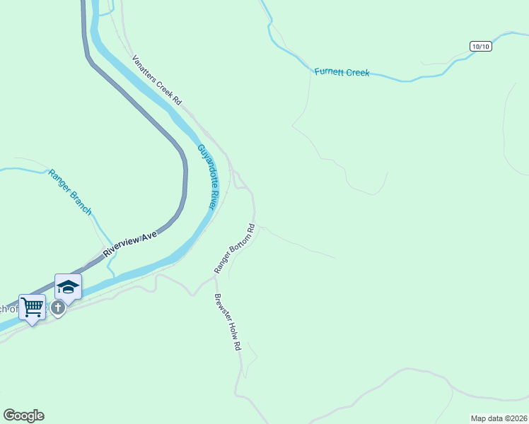 map of restaurants, bars, coffee shops, grocery stores, and more near 20 Baker Bottom Road in Ranger