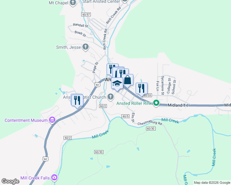 map of restaurants, bars, coffee shops, grocery stores, and more near 85 Holley Street in Ansted