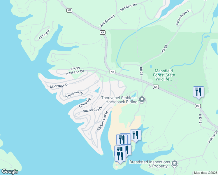 map of restaurants, bars, coffee shops, grocery stores, and more near Bent Shadow Lane in Osage Beach