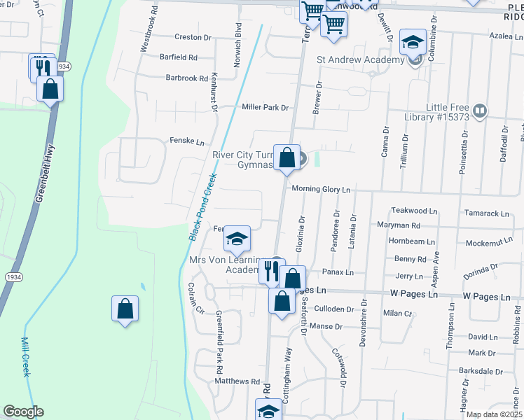 map of restaurants, bars, coffee shops, grocery stores, and more near 6700 Aron Road in Louisville